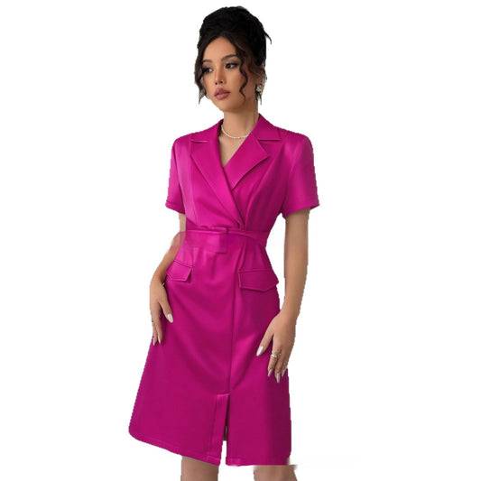 Summer Solid Color Elegant Short Sleeve Shirt Dress