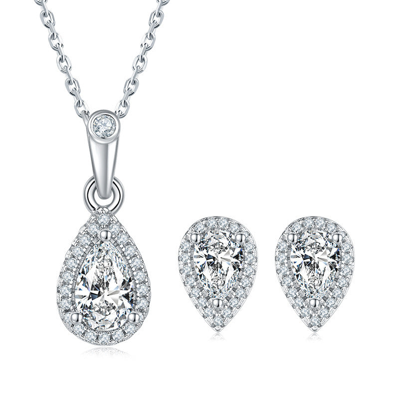 925 Silver Clavicle Chain Earrings Love Heart Suit