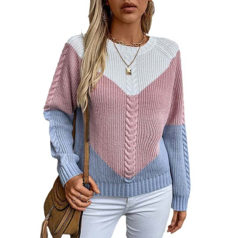 Contrast Color Twisted Women's Sweater Retro Loose Top