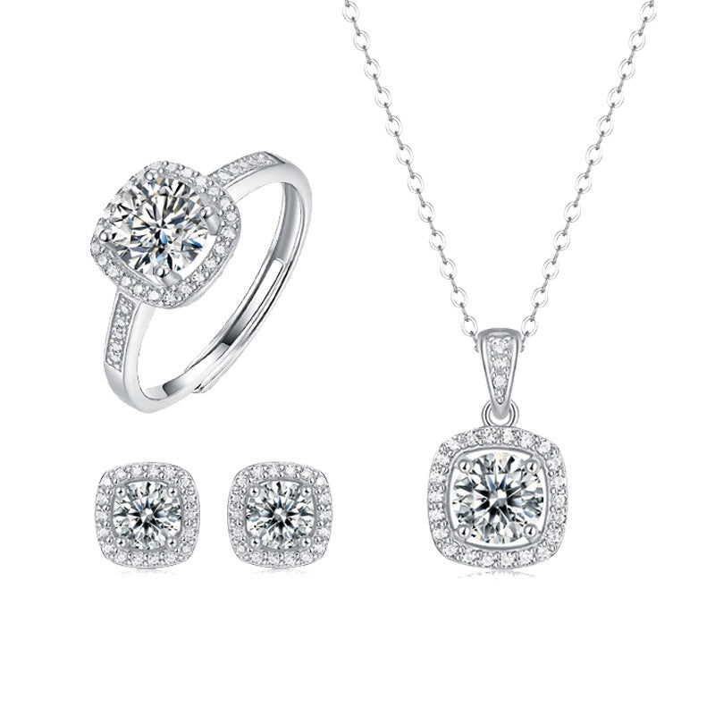 Korean Style Asterism Moissanite Ring Necklace Suit