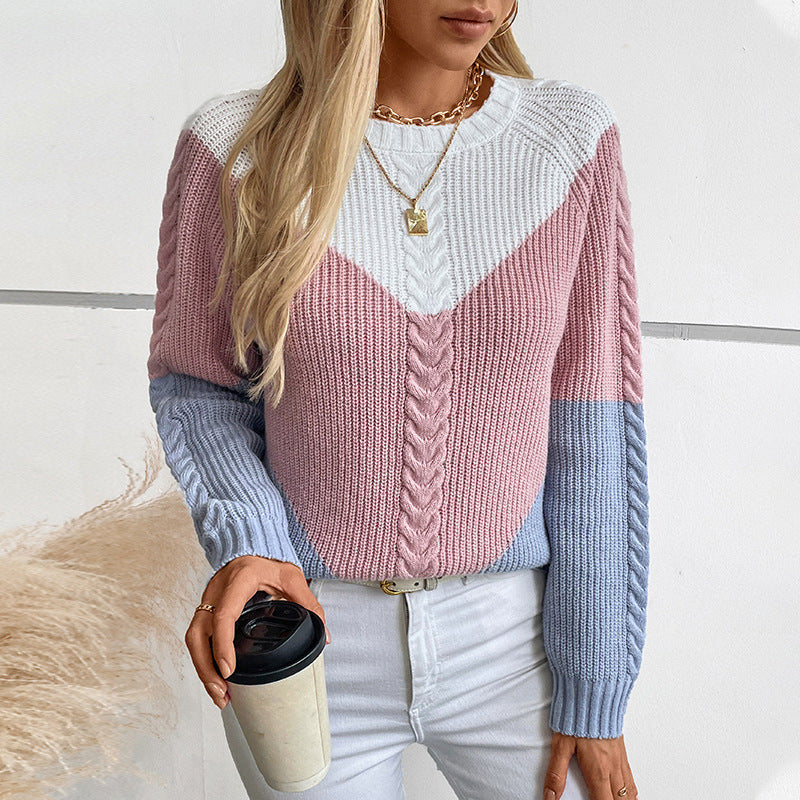 Contrast Color Twisted Women's Sweater Retro Loose Top
