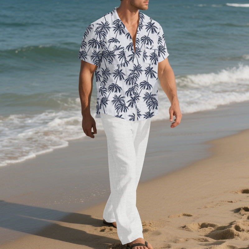 Beach Vacation Casual Loose Trousers Two-piece Suit For Men