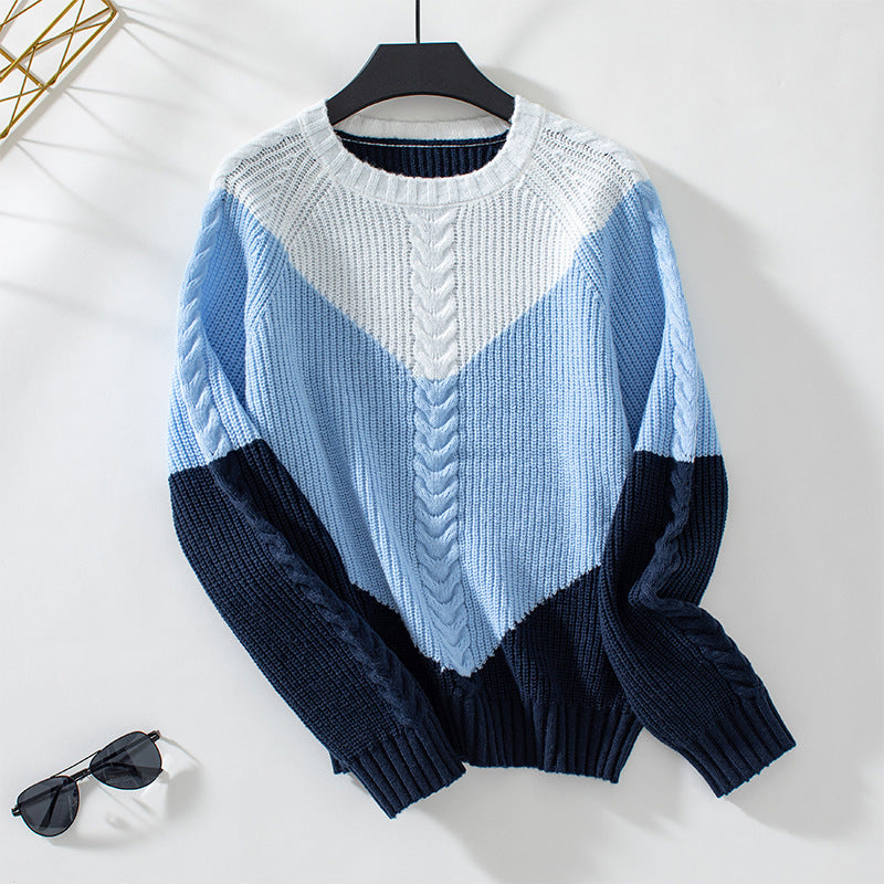 Contrast Color Twisted Women's Sweater Retro Loose Top