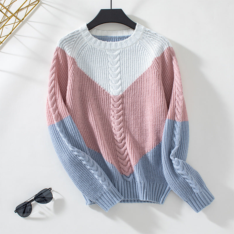 Contrast Color Twisted Women's Sweater Retro Loose Top