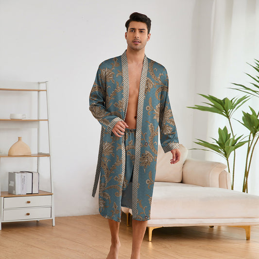 Printing Men's Robes Long Sleeve Shorts Suit