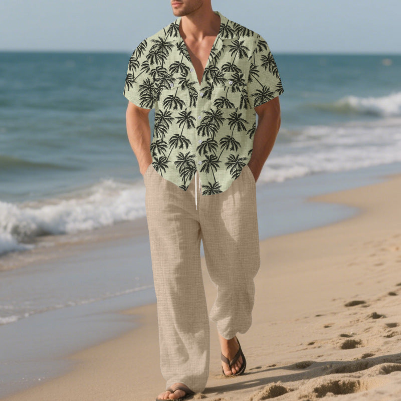 Beach Vacation Casual Loose Trousers Two-piece Suit For Men