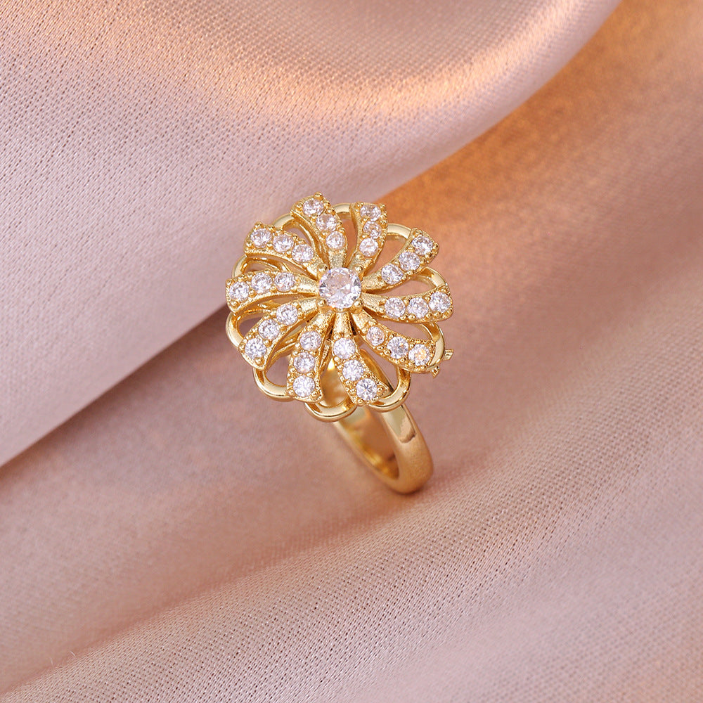 Female Zircon Flower Fashion Titanium Steel Necklace Ring