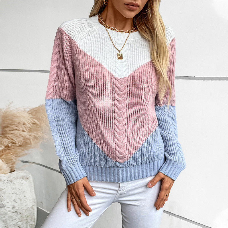 Contrast Color Twisted Women's Sweater Retro Loose Top
