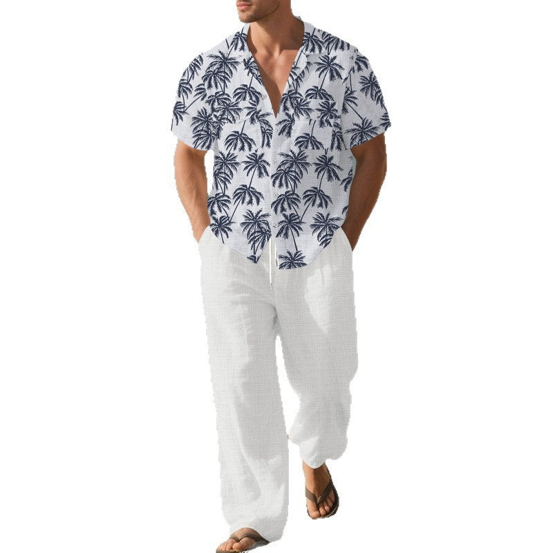 Beach Vacation Casual Loose Trousers Two-piece Suit For Men