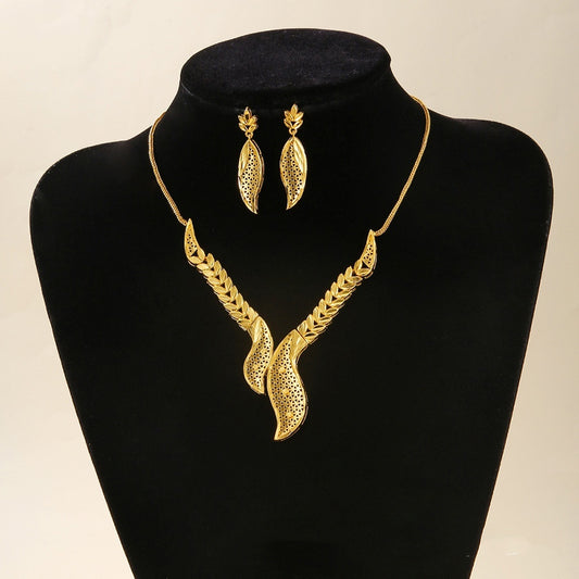 Bridal Necklace Earrings Hollow Carved Jewelry