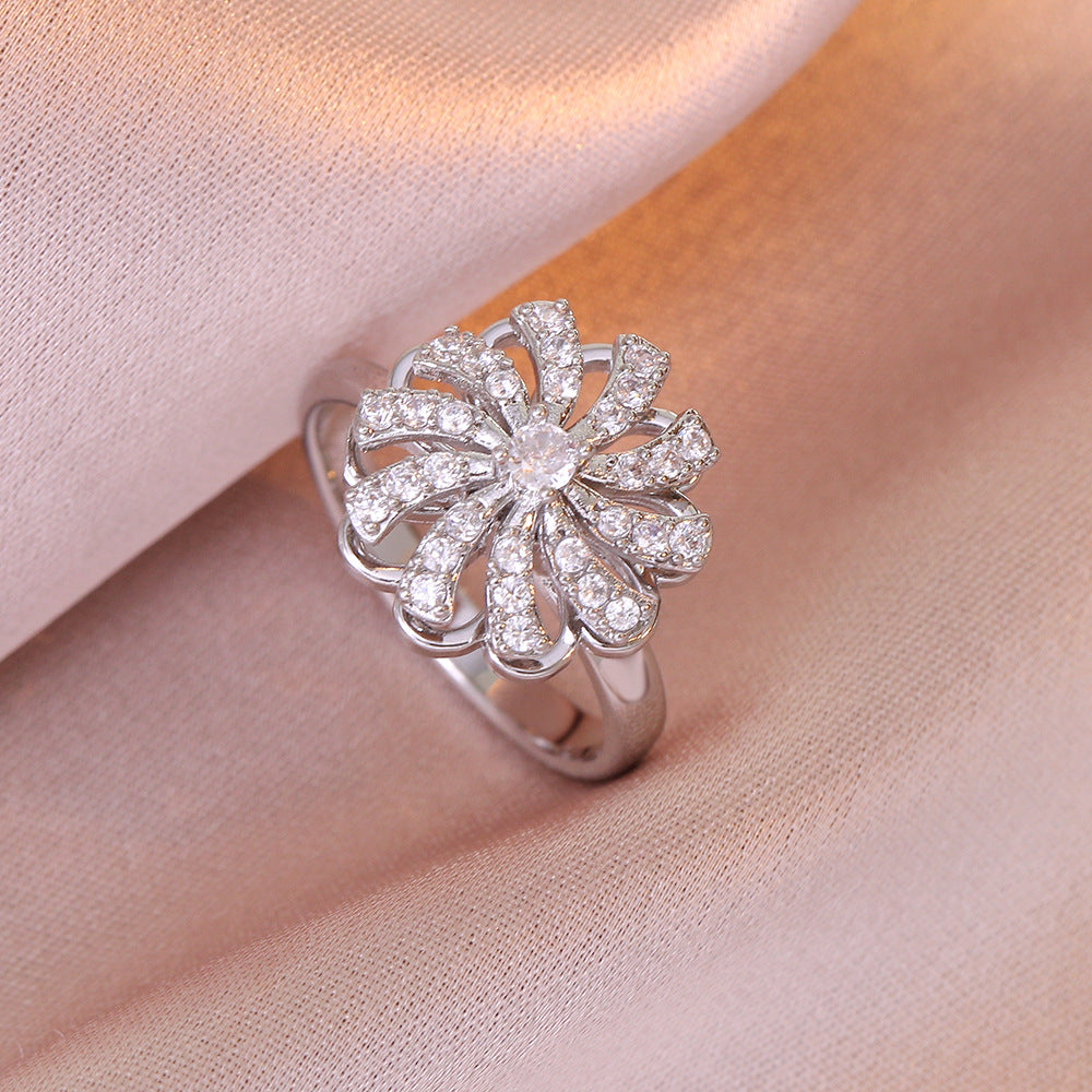 Female Zircon Flower Fashion Titanium Steel Necklace Ring