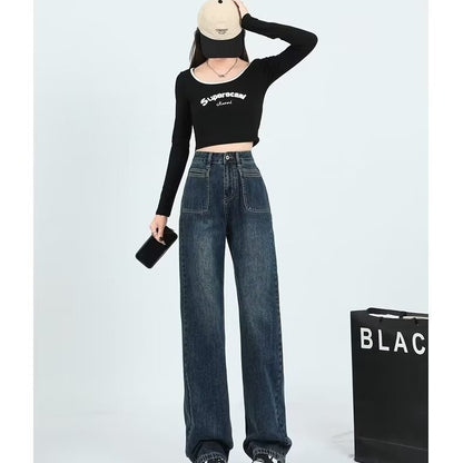 New Loose Slimming Drape Small Straight High Waist Mop Pants