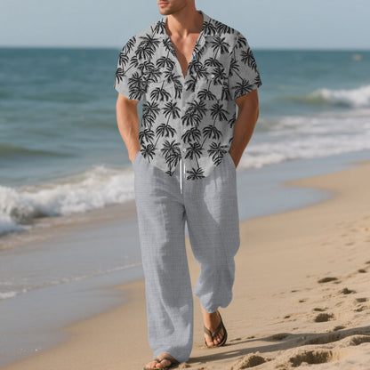 Beach Vacation Casual Loose Trousers Two-piece Suit For Men