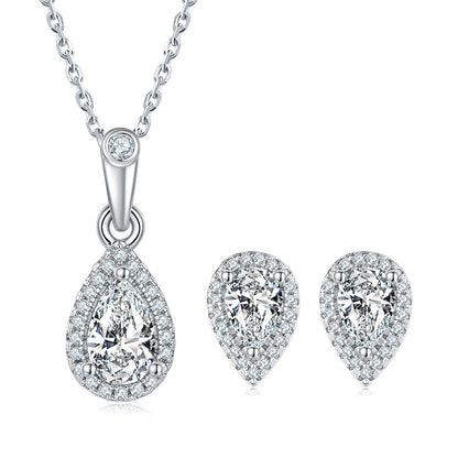 925 Silver Clavicle Chain Earrings Love Heart Suit