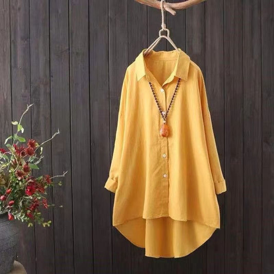 Women's Mid-length Loose Long Sleeve Cotton Shirt