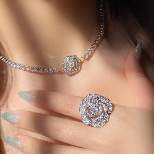 Camellia Necklace 18K Gold Plating Bright Bracelet Ring