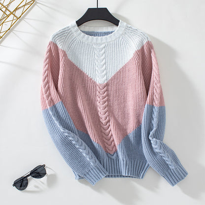 Contrast Color Twisted Women's Sweater Retro Loose Top