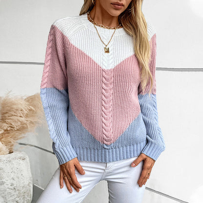 Contrast Color Twisted Women's Sweater Retro Loose Top