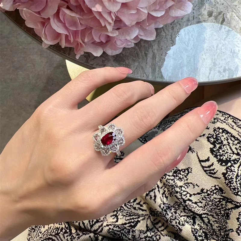 Ruby Ornament Set Three-piece Set Ear Stud And Ring Necklace