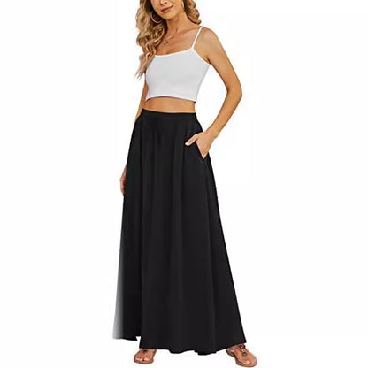 Large Swing Tight Waist Lace Printing Double Pocket Women's High Waist Skirt