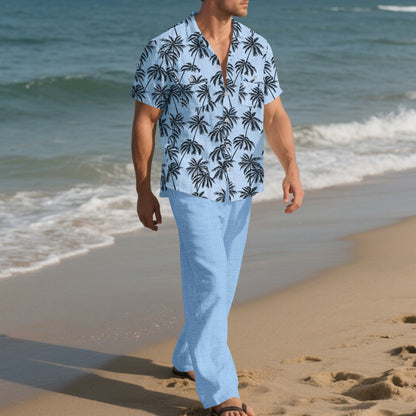 Beach Vacation Casual Loose Trousers Two-piece Suit For Men