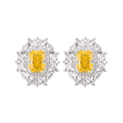 Autumn And Winter New Jewelry Diamond Ice Flower Cut Yellow Diamond Copper Inlaid Fashion