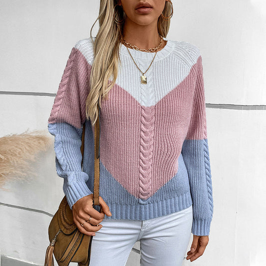 Contrast Color Twisted Women's Sweater Retro Loose Top